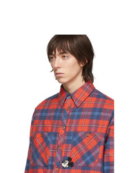 Camicia giacca di flanella scozzese rossa di Gucci