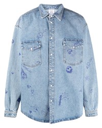 Camicia giacca di jeans stampata azzurra di Vetements