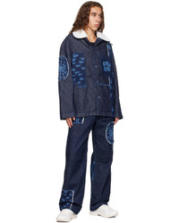 Camicia giacca di jeans stampata blu scuro di McQ