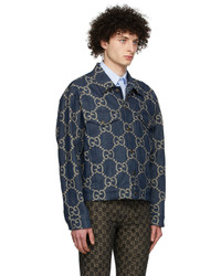 Camicia giacca di jeans stampata blu scuro di Gucci