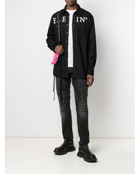Camicia giacca di jeans stampata nera e bianca di Philipp Plein