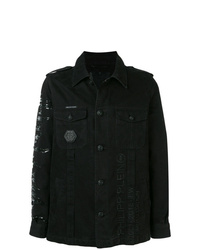 Camicia giacca di jeans stampata nera di Philipp Plein
