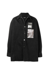 Camicia giacca di jeans stampata nera di Raf Simons