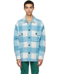 Camicia giacca di lana a quadri azzurra di Drôle De Monsieur