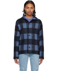 Camicia giacca di lana a quadri blu scuro di A.P.C.