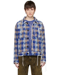 Camicia giacca di lana a quadri blu di Andersson Bell