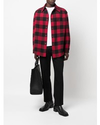Camicia giacca di lana a quadri rossa e nera di Valentino