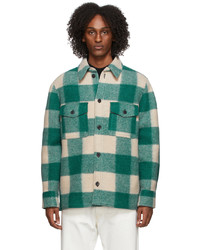 Camicia giacca di lana a quadri verde scuro