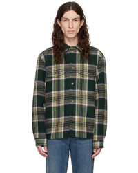 Camicia giacca di lana a quadri verde scuro di De Bonne Facture