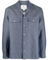 Camicia giacca di lana a righe orizzontali blu