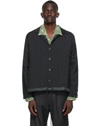 Camicia giacca di lana a righe verticali nera di By Walid