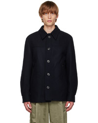 Camicia giacca di lana blu scuro di Dries Van Noten