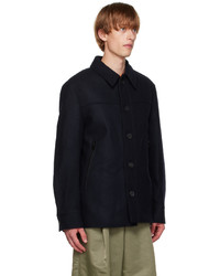 Camicia giacca di lana blu scuro di Dries Van Noten