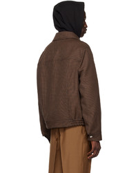 Camicia giacca di lana con motivo pied de poule marrone scuro di Versace