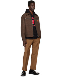 Camicia giacca di lana con motivo pied de poule marrone scuro di Versace