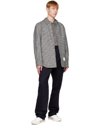 Camicia giacca di lana con motivo pied de poule marrone di Thom Browne