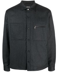 Camicia giacca di lana grigio scuro di Zegna