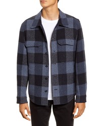 Camicia giacca di lana scozzese blu scuro