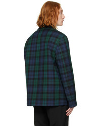 Camicia giacca di lana scozzese blu scuro di Valentino