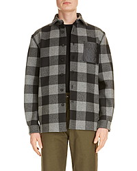 Camicia giacca di lana scozzese grigio scuro