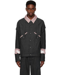 Camicia giacca di lana stampata marrone scuro di Kiko Kostadinov