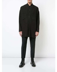 Camicia giacca di lino ricamata nera di Forme D'expression