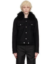 Camicia giacca di pelliccia trapuntata nera di Courrèges