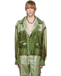 Camicia giacca di raso verde oliva di Feng Chen Wang