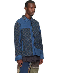 Camicia giacca di seta stampata blu di By Walid