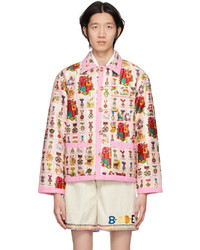 Camicia giacca di seta stampata rosa di Bode
