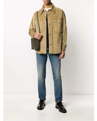 Camicia giacca di velluto a coste marrone chiaro di Ami Paris