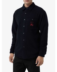 Camicia giacca in cashmere ricamata blu scuro di Burberry
