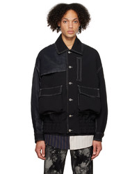 Camicia giacca in nylon nera di Feng Chen Wang