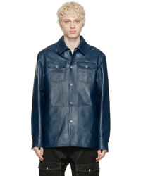 Camicia giacca in pelle blu scuro di Alexander McQueen