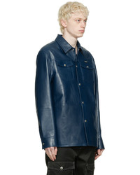 Camicia giacca in pelle blu scuro di Alexander McQueen