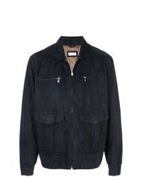 Camicia giacca in pelle blu scuro di Brunello Cucinelli