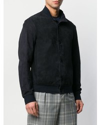 Camicia giacca in pelle blu scuro di Giorgio Armani