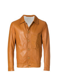 Camicia giacca in pelle marrone chiaro