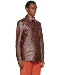 Camicia giacca in pelle marrone scuro di Paul Smith
