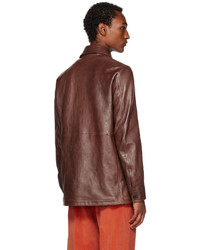 Camicia giacca in pelle marrone scuro di Paul Smith