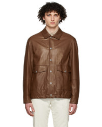 Camicia giacca in pelle marrone di Brunello Cucinelli