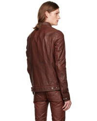 Camicia giacca in pelle marrone di Rick Owens