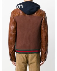 Camicia giacca in pelle marrone di Gucci
