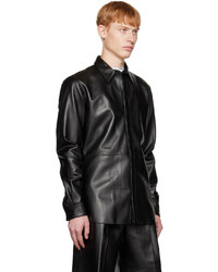 Camicia giacca in pelle nera di Dries Van Noten