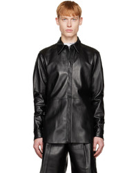 Camicia giacca in pelle nera di Dries Van Noten