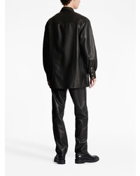Camicia giacca in pelle nera di Balmain