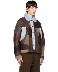 Camicia giacca in pelle patchwork marrone scuro di Acne Studios