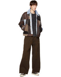Camicia giacca in pelle patchwork marrone scuro di Acne Studios