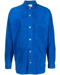 Camicia giacca in pelle scamosciata a quadri blu