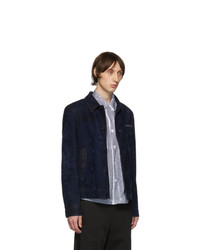 Camicia giacca in pelle scamosciata blu scuro di Prada